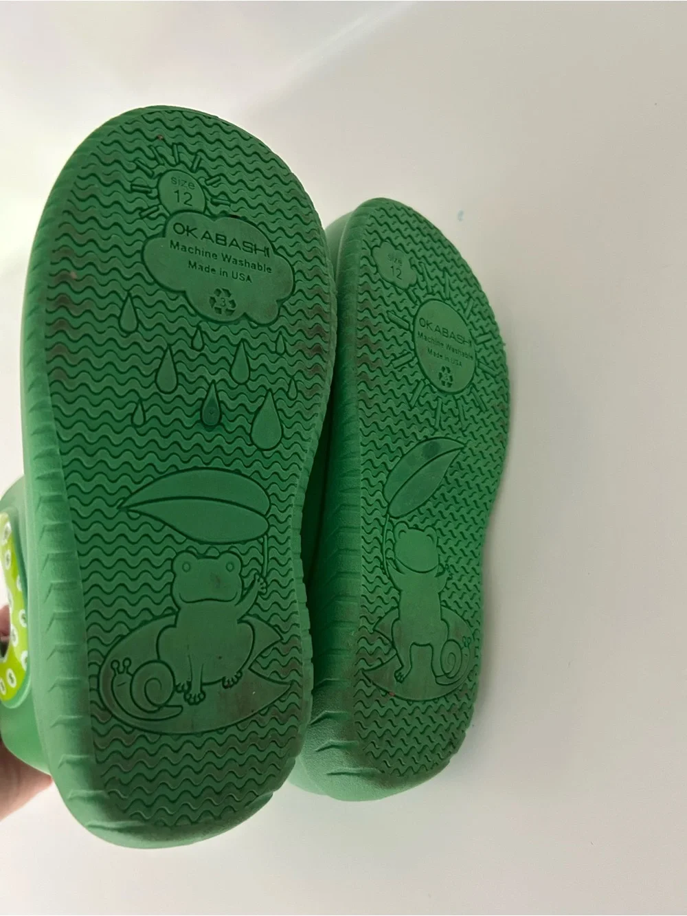 Okabashi Kendall Green Waterproof Rain Boots, Easy-Grab Handles size 12 toddler